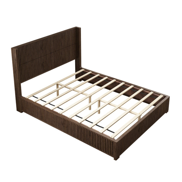 English Elm Solid Rubberwood Queen Platform Bed Low Profile Grain Veneer Frame No Box Spring W1716S00038