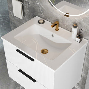 English Elm 24 Compact Bathroom Vanity with Sink — Floor-Standing Stability, Soft-Close Drawers, Large Storage, Durable Finish Matte White 26.38 L x 22.83 W x 7.87 H W3520S00004