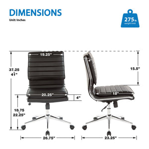 OSP Home Furnishings Armless Mid-back Faux Leather Office Chair with Lumbar Support and Chrome Base Black SPX23592C-U6