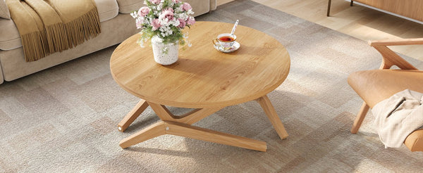 English Elm Round Solid Rubberwood Adjustable Height Coffee Cocktail Table for Modern Living Rooms N735P369877N