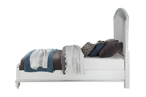 English Elm Maverick Glam Panel Bed with Padded Rhinestone Headboard, Platinum Fabric Finish, Cal King Silver 83 L x 20.5 W x 6 H B2726S00106