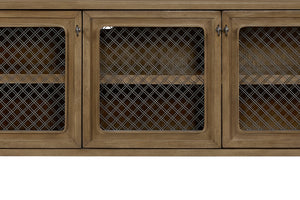 English Elm Sever Solid Wood Sideboard with Metal Mesh Doors, Open Shelf & Turned Legs for Stylish Storage Almond 65.5 L x 22.25 W x 26 H B2699P383829