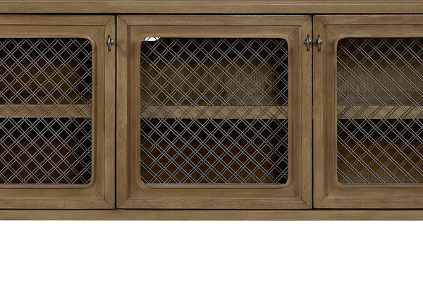 English Elm Sever Solid Wood Sideboard with Metal Mesh Doors, Open Shelf & Turned Legs for Stylish Storage Almond 65.5 L x 22.25 W x 26 H B2699P383829