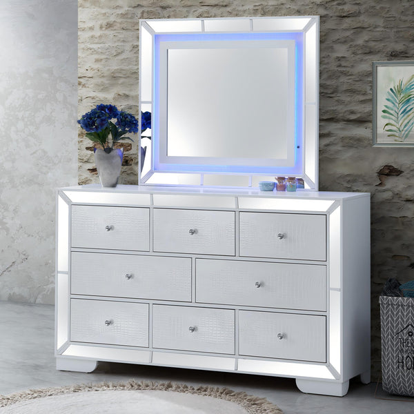 English Elm Hollywood LED Lit G8180-M Mirror in White Wood Frame with Low-Distortion Glass, Dresser Matchability B078108446