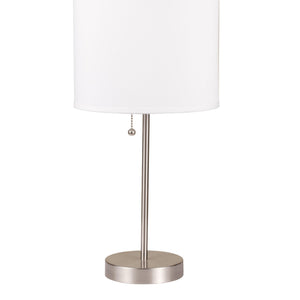 English Elm 19" Modern Metal Table Lamp With Silver Base & White Drum Shade - Chic Lighting For Any Space B072116162