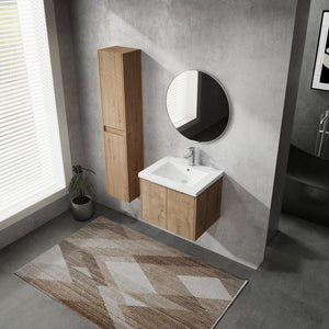 English Elm 24" Wall-Mounted Bathroom Vanity Set With Soft Close Doors, Resin Sink & Side Cabinets For Storage W999S00221