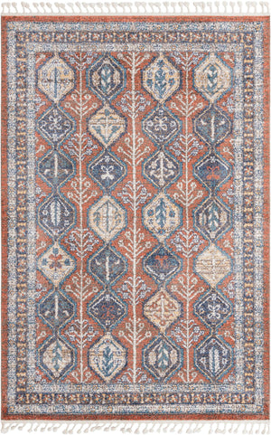 Unique Loom Aramis Conner Machine Made Tribal Rug Rust Red, Blue/Brown/Ivory/Light Blue/Orange/Navy Blue 6' 1" x 9' 0"