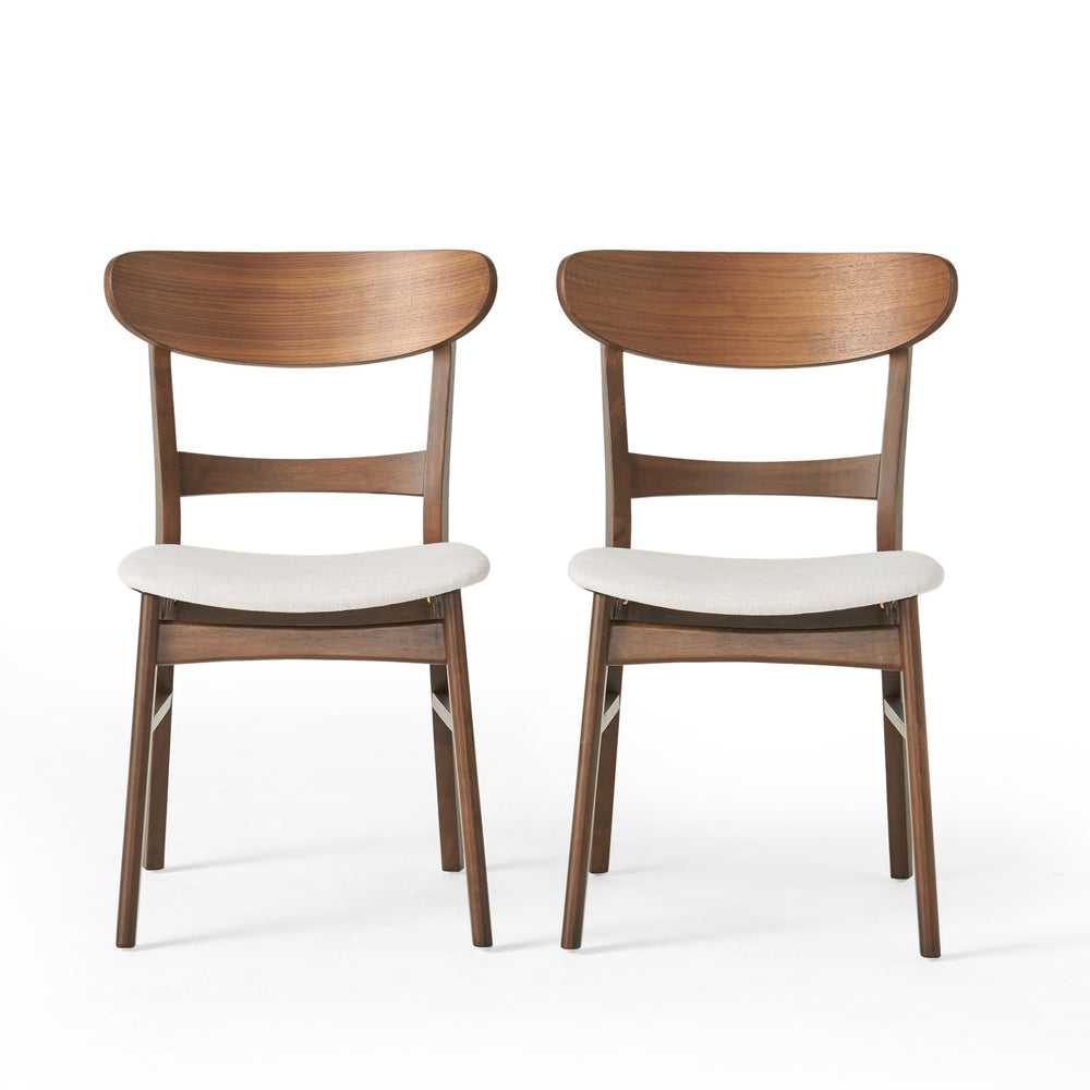 English Elm [video] Rubberwood Dining Chairs Set of 2 Upholstered Mid-century Seats for Modern Homes Light Beige 58915.00WNT