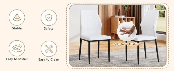 English Elm Set of 6 ergonomic dining chairs with shell-pattern back, 37" height, breathable tech fabric, sturdy metal legs and adjustable anti-slip feet for stable, comfortable seating during meals White+Black W1151P359600