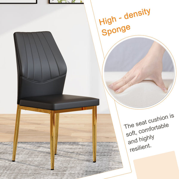 English Elm Table and Chair Set Marble Glass Top Gold Legs Modern 5 Piece Dining for Small Spaces Black,White+Gold W1151S04652