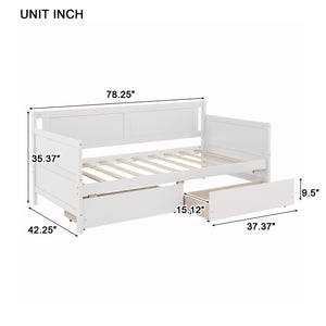 English Elm Twin Pine Wood Daybed with Two Hidden Storage Drawers, Space-Saving Twin Sofa Bed with Clean Silhouette White W504P149045