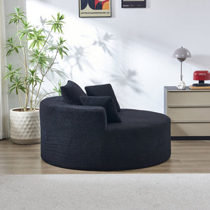 English Elm 55"l Teddy Fleece Round Chaise Chair Plush Foam Seating for Modern Living Rooms Black W1669P368466