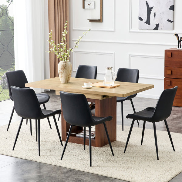 English Elm Expandable Walnut Finish Dining Set with Six Cushioned Pu Chairs for Modern Interiors Black,Walnut,Wood W1151S04679