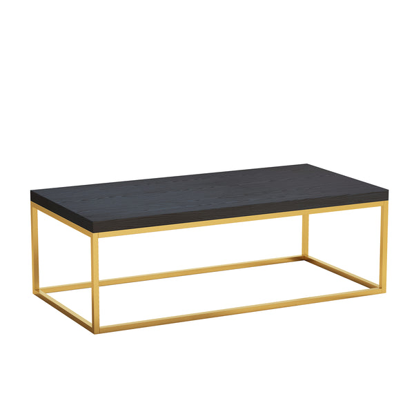 English Elm 47" Faux Stone Slab Coffee Table with Powder-coated Steel Frame for Modern Loft Living Gold+Black W3151P400580