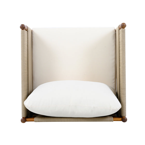 English Elm Outdoor Acacia Wood Patio Club Chair with Diamond Rope Weave and Weather Cushions Beige,Cream,Teak N768P361445T