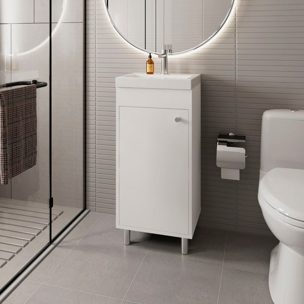 English Elm White Wall-Mounted Bathroom Vanity With 1 Door & 2 Shelves For Organized, Modern Spaces B062P355662-GIGA