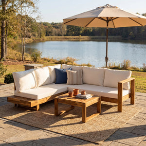 English Elm Outdoor Solid Acacia Wood 4 Piece Modular Sectional Set with Cushions Patio N757S454841B