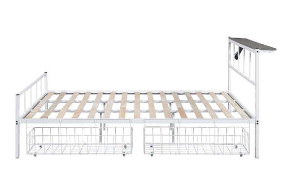 English Elm Contemporary Full-Size Metal Bed Frame with Minimalist Design, Lightweight, Foundation-Free Ease White 15 L x 83 W x 7 H B2741P364409