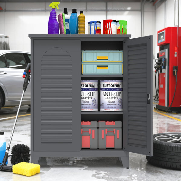 English Elm 47'' Heavy-Duty Metal Tool Storage Cabinet Slate - Space-Saving Wall Mount, Adjustable Shelves, Pegboard Organizer W3387P351632