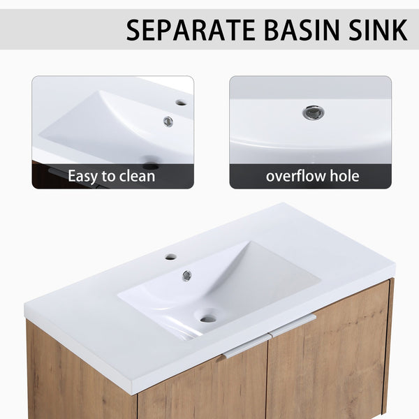 English Elm 48" Wall-Mounted Bathroom Vanity Set With Sink & Side Cabinet - Modern Storage Solution For Small Spaces W999S00235