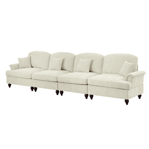 English Elm Elegant Four-Seater Chenille Sofa With Removable Ruffled Skirts, Flared Arms & Spindle Legs For Cozy Living Spaces W3041S00238