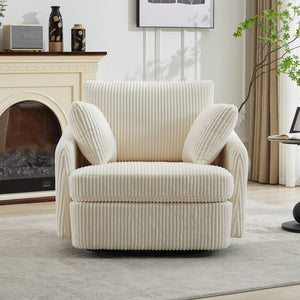 English Elm 40.55"w Oversized Swivel Lounge Chair Corduroy Upholstered Club Seat for Living Room Ivory W1298P202213