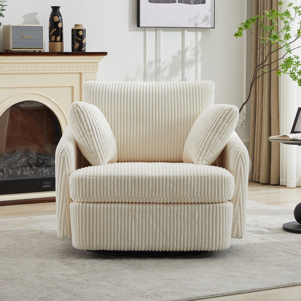 English Elm 40.55"w Oversized Swivel Lounge Chair Corduroy Upholstered Club Seat for Living Room Ivory W1298P202213