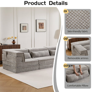 English Elm Compression Mahjong Sofa Bed – Versatile Modular Floor Sofa With No Assembly, Soft Fleece & Pillows W3723S00020