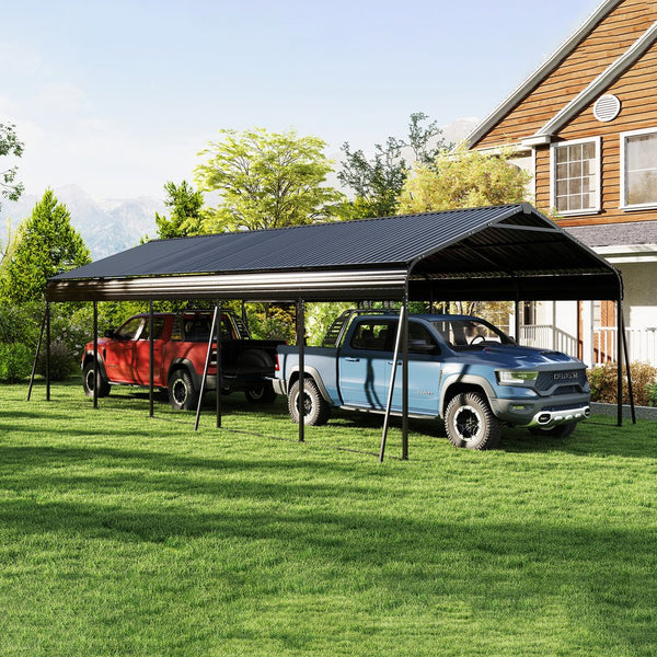 English Elm Campcraft Double Vehicle Steel Carport Uv Protected Snow Rated Outdoor Shelter W1598S00025