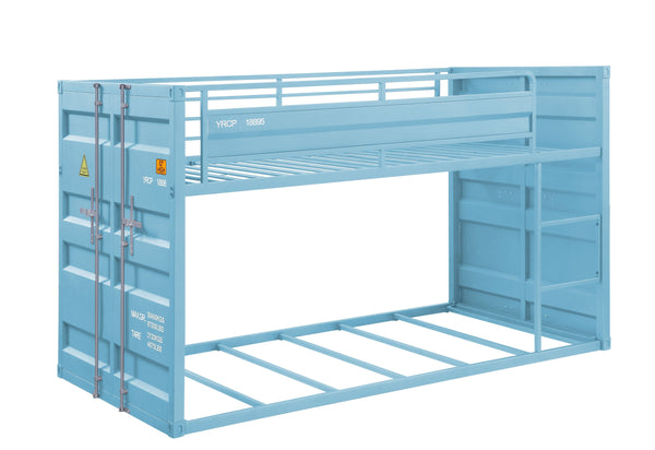English Elm Cargo Aqua Metal Twin/Twin Bunk Bed with Slat System & Safety Guardrail, Right Ladder, 330lb Capacity B2726S00344