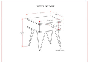English Elm Hunter Handcrafted Solid Wood Veneer End Table with Open Storage and Industrial Hairpin Legs Walnut B136P203438