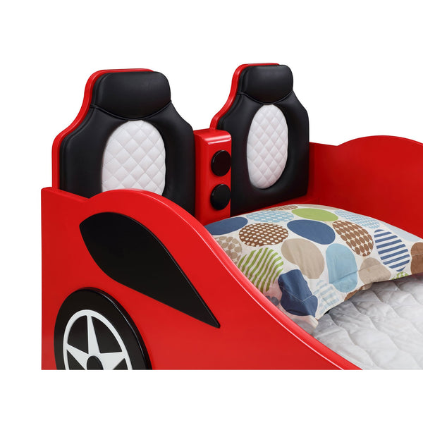 English Elm Solana Race Car Twin Bed with LED Underglow Lights, Padded Seat Headboard & Realistic Wheels - Red B062S01111