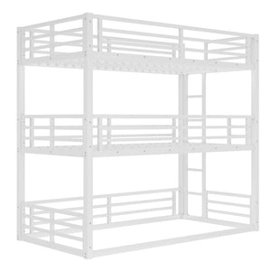 English Elm Twin Xl Triple Bunk Bed - Heavy-Duty Metal Frame With Safety Guardrails & Noise-Reduced Design, White W1580S00165-GIGA
