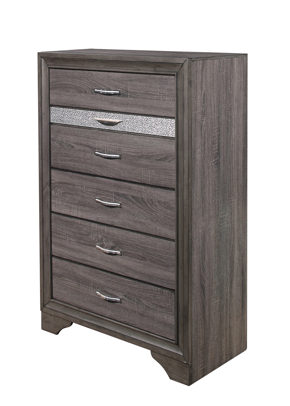 English Elm RYDER Sparkle Chest with 6 Spacious Drawers and Jewelry Drawer, Modern Solid Wood Frame Design Gray 36.42 L x 18.82 W x 53.62 H B201P215943