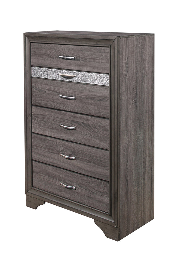 English Elm RYDER Sparkle Chest with 6 Spacious Drawers and Jewelry Drawer, Modern Solid Wood Frame Design Gray 36.42 L x 18.82 W x 53.62 H B201P215943