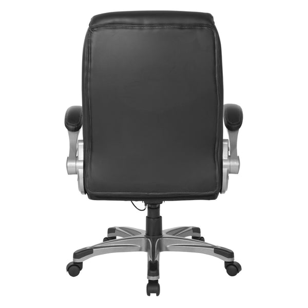 OSP Home Furnishings Executive Tufted Bonded Leather Office Chair with Lumbar Support and Flip up Arms Black ECH75137-EC3