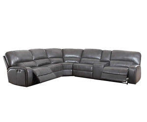 English Elm Saul Gray Faux Leather Power Motion Sectional Sofa with USB Ports, Cupholder Console & Storage B2726S00122
