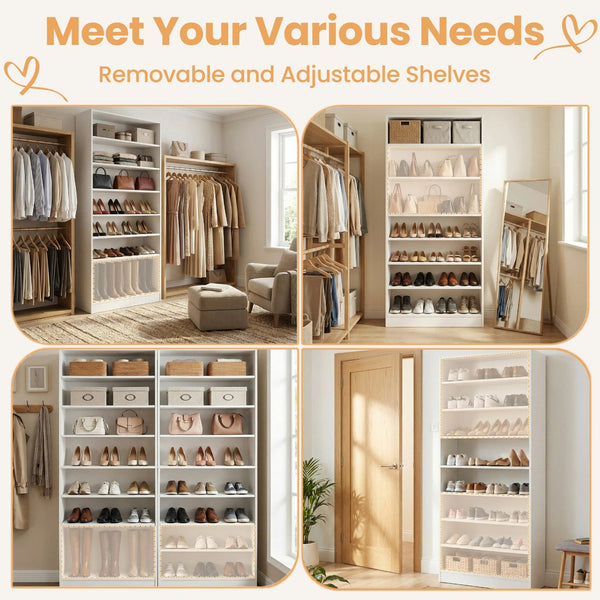 English Elm 9 Tier Freestanding Shoe Rack Tall Mdf Storage Organizer for Entryway Hallway White W3204P454074