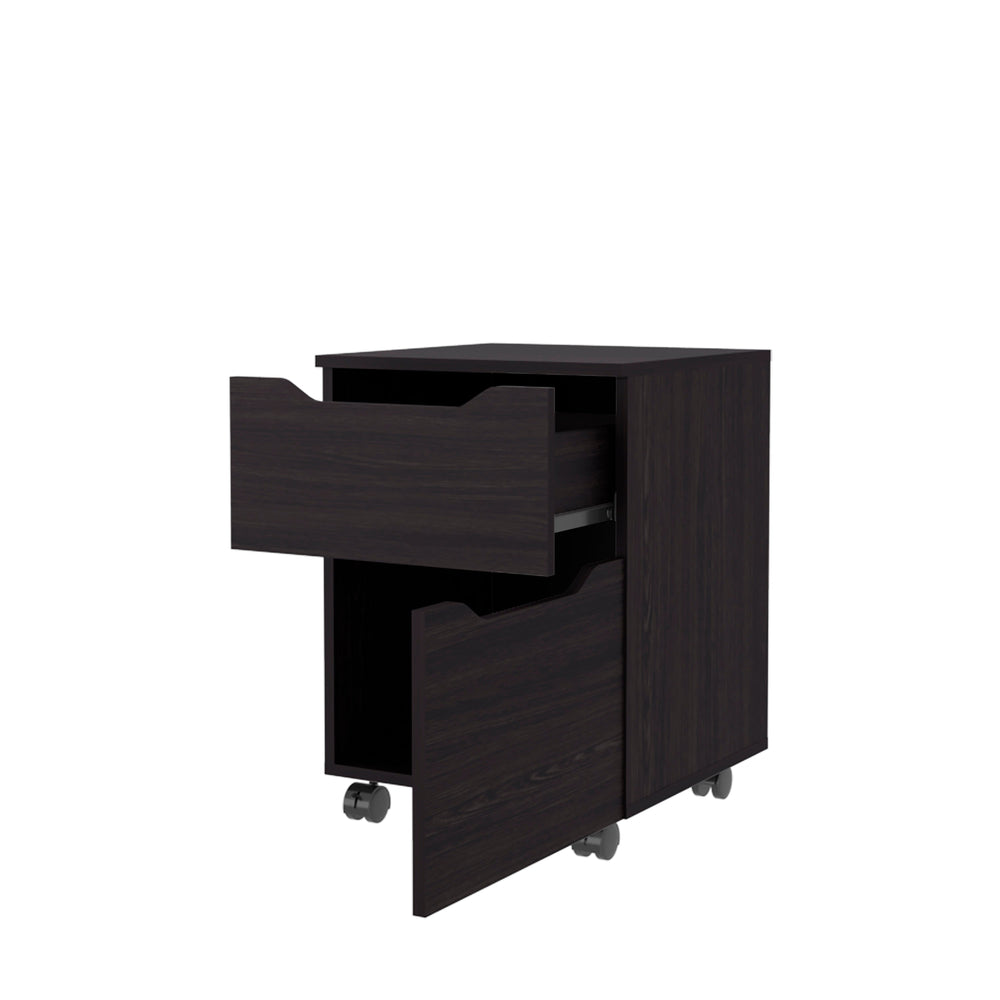 English Elm Wengue Nightstand with Door & Drawer on Casters — Space-Saving 30" H x 46" W Contemporary Storage Solution B062P323158