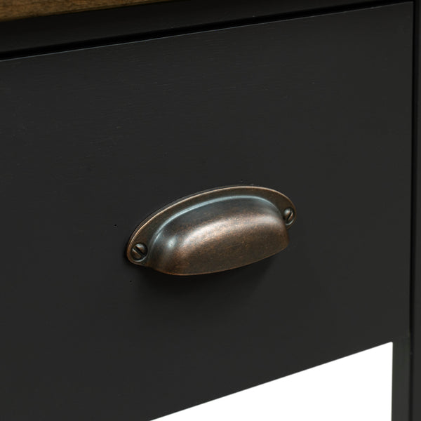 English Elm 53 Inch Writing Desk Fully Assembled Two-Tone Black & Whiskey Farmhouse Office Desk with Drawers, Rustic Charm - Ready to Use B108P160151