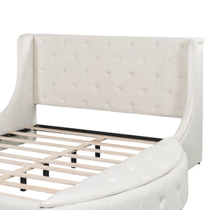 English Elm Upholstered Queen Platform Bed Velvet Wingback Storage Drawer with Side Stools LP100815AAA