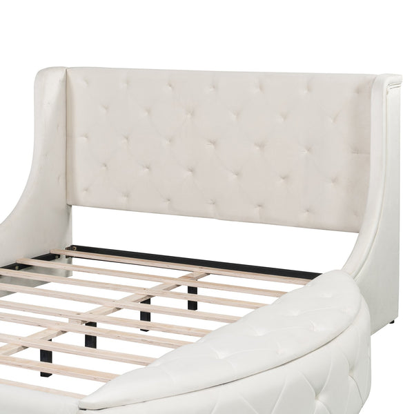 English Elm Upholstered Queen Platform Bed Velvet Wingback Storage Drawer with Side Stools LP100815AAA