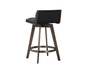 Sunpan ARIZONA Swivel Counter Stool - Art Deco Bravo Black Faux Leather with Antique Brass Legs, 360° Comfort 112550