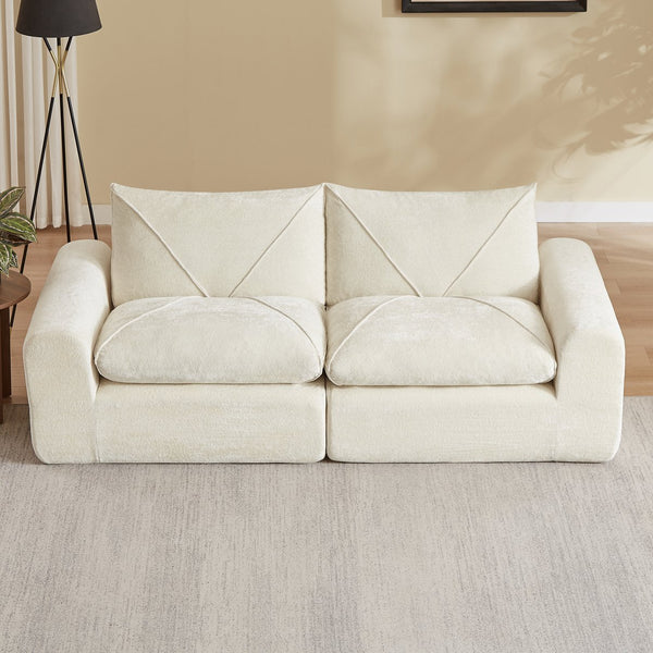 English Elm Modern Chenille Sectional Sofa with Foot Extension Low Profile Living Room Comfort Beige W3396P463868