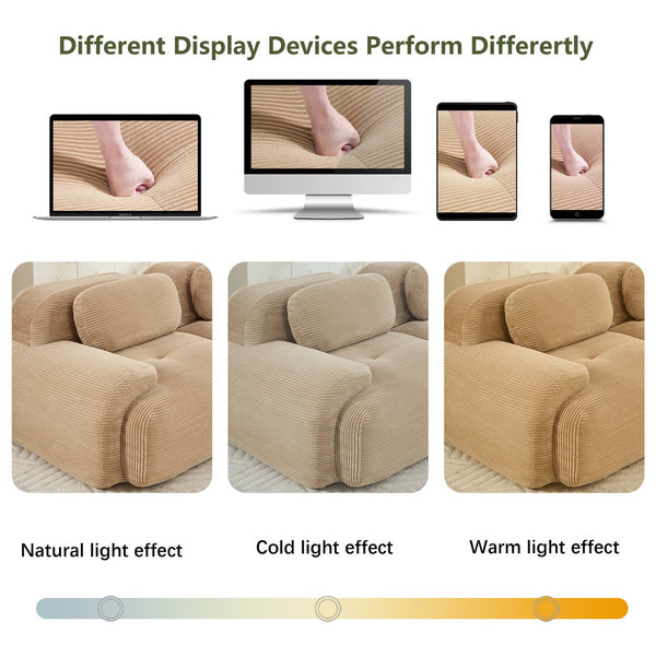English Elm L-shaped Modular Corduroy Sectional Sofa Ergonomic Low Profile Living Room Seating Camel W714S01240