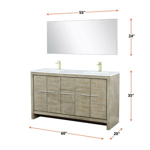 English Elm Rustic Acacia Double Bath Vanity 60" W With White Quartz Top, Brushed Nickel Faucet & Mirror Combo B2731S01683-GIGA