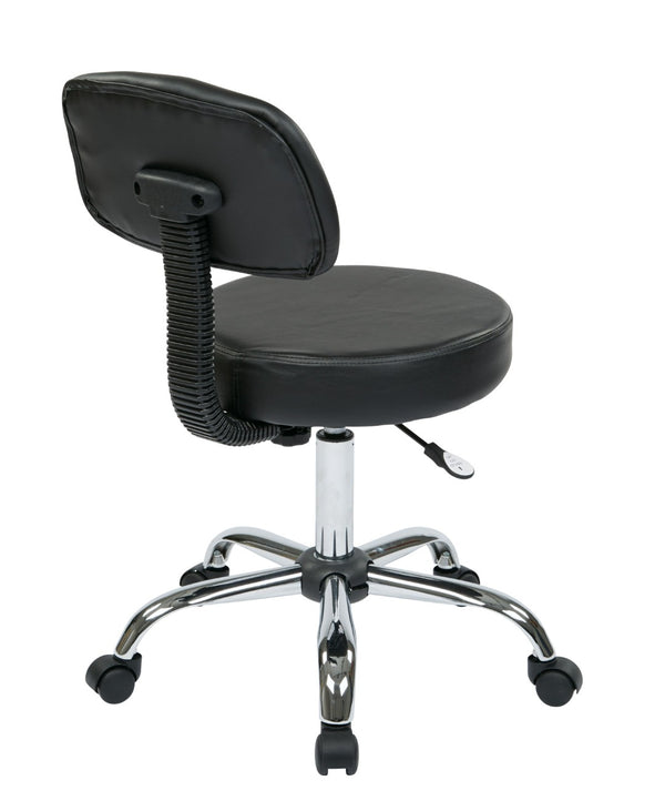 OSP Home Furnishings Pneumatic Drafting Chair with Chrome Base and Vinyl Seat for Studio or Counter Use Black ST235V-3