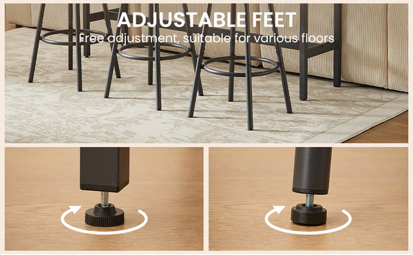 English Elm Pub Industrial Style 7-Piece High Dining Set with Steel Frame, PU Padded Bar Chairs, Adjustable Feet Grey W1668P193689