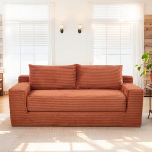 English Elm Loveseat Convertible Corduroy Sofa Bed with Memory Foam Steel Frame for Small Spaces Orange W2959P425085