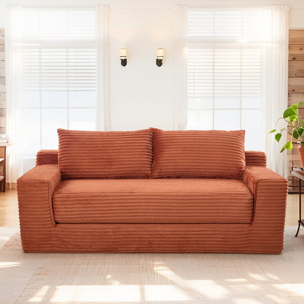 English Elm Loveseat Convertible Corduroy Sofa Bed with Memory Foam Steel Frame for Small Spaces Orange W2959P425085